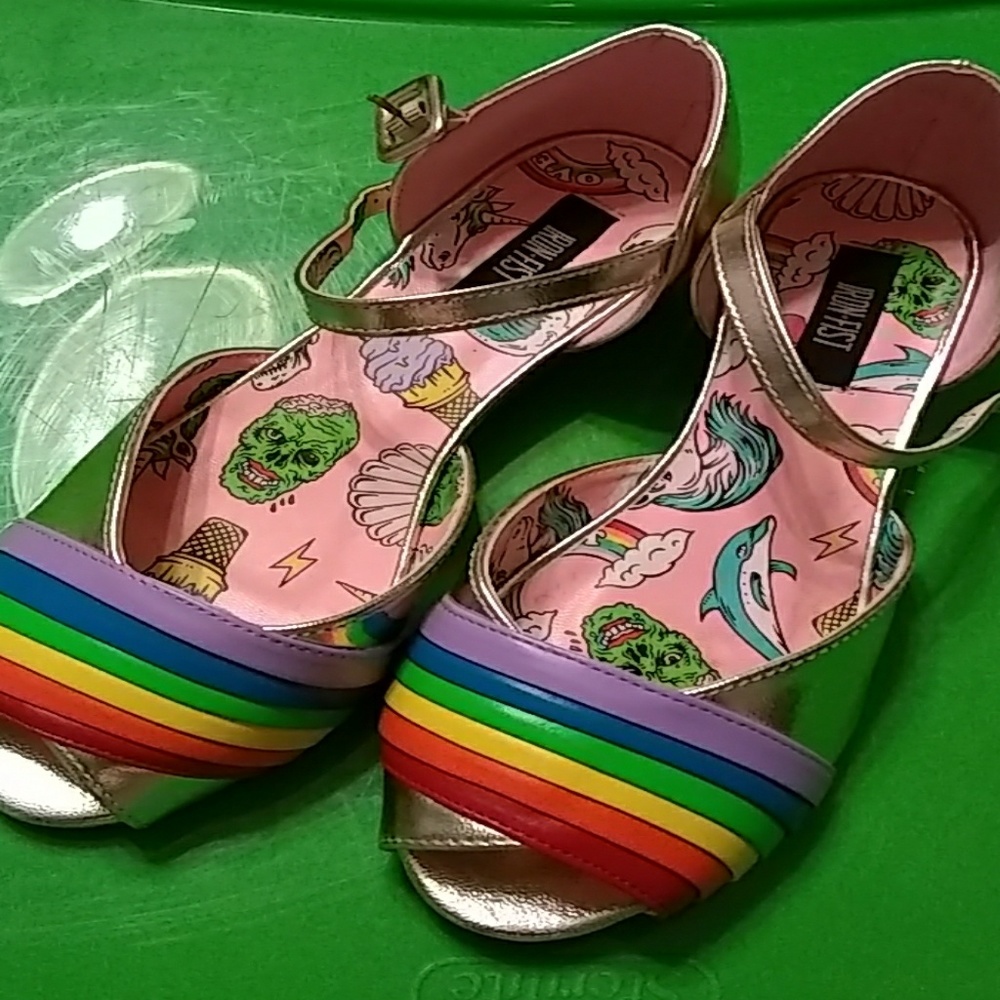 Iron Fist Rainbow and gold over it sandal size 7